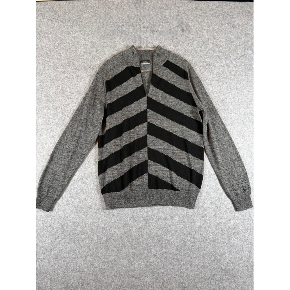 Nike Golf Sweater Mens Medium Grey Black Chevron Merino Wool Blend 482195-017 EX